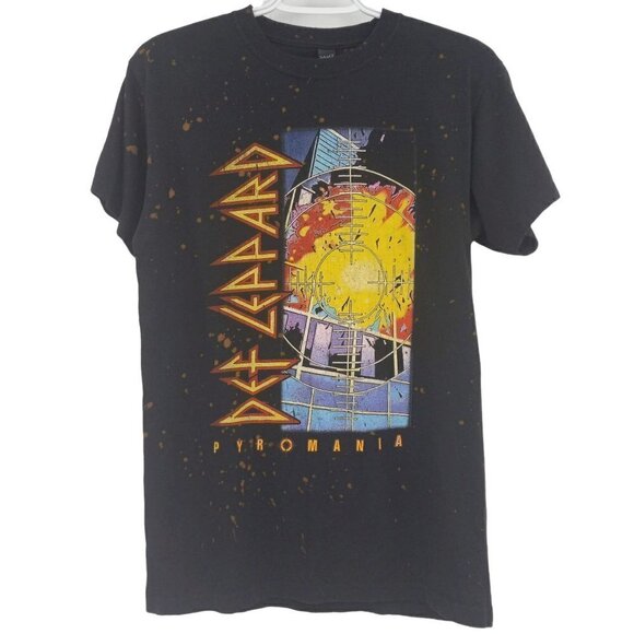Def Leppard Pyromania Bleach Splatter Graphic Band Tee T-Shirt Black Edgy S - Picture 1 of 8